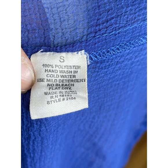 Raga Womens Button Front Shirt Blue Short Sleeve Crew Neck Sheer Pintuck S New - Picture 7 of 7